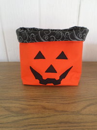 Jack O' Lantern Hand Embroidered Canvas Fabric Basket