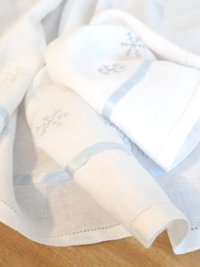 Hand Embroidered Linen Snowflake Holiday Tablecloth