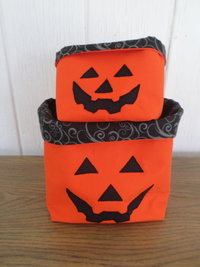 Jack O' Lantern Hand Embroidered Canvas Fabric Basket