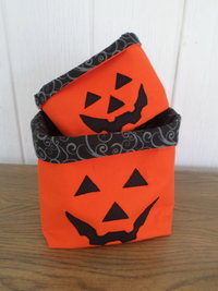 Jack O' Lantern Hand Embroidered Canvas Fabric Basket