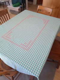 Hand Embroidered Chicken Scratch Gingham Tablecloth