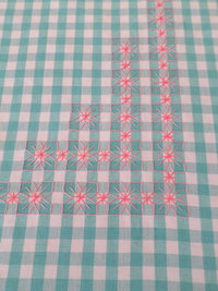 Hand Embroidered Chicken Scratch Gingham Tablecloth