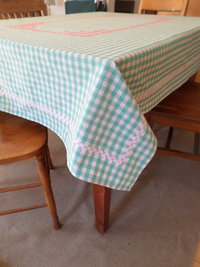 Hand Embroidered Chicken Scratch Gingham Tablecloth