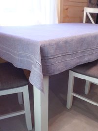 Hand Embroidered Drawn Thread Linen Tablecloth