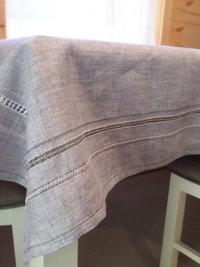 Hand Embroidered Drawn Thread Linen Tablecloth