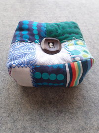 Patchwork Pincushion, Hand Embroidered Crazy Quilt Design in Blues and Greens