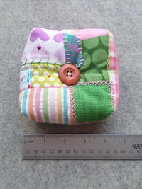 Patchwork Pincushion, Hand Embroidered Crazy Quilt Design in Pinks and Greens