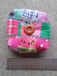 Patchwork Pincushion, Hand Embroidered Crazy Quilt Design in Pinks and Greens