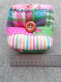 Patchwork Pincushion, Hand Embroidered Crazy Quilt Design in Pinks and Greens