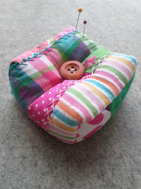 Patchwork Pincushion, Hand Embroidered Crazy Quilt Design in Pinks and Greens
