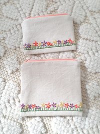 Wildflowers Zip Bag, Hand Embroidered Coin Purse with Floral Design