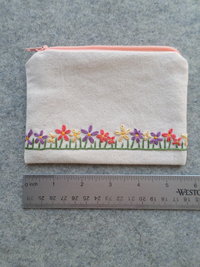 Wildflowers Zip Bag, Hand Embroidered Coin Purse with Floral Design