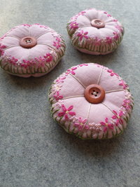Linen Pincushion with Hand Embroidered Daisies