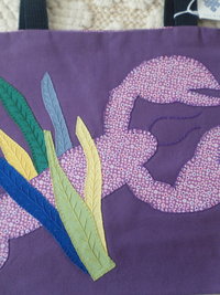 Maine Lobster & Seaweed Hand Embroidered Canvas Tote Bag - SMALL