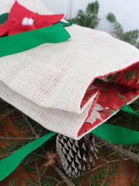 Poinsettia Re-useable Holiday Gift Bag, Hand Embroidered