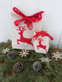 Reindeer Holiday Gift Bag Hand Embroidered