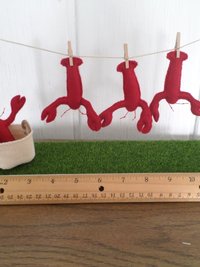 Miniature Downeast Maine Clothesline with Red Lobsters and Laundry Basket 