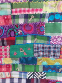 Miniature Downeast Maine Clothesline with Embroidered Patchwork Crazy Quilt and Red Lobsters 
