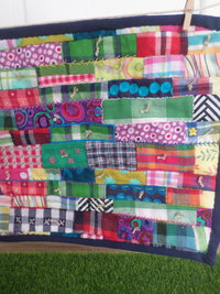 Miniature Downeast Maine Clothesline with Embroidered Patchwork Crazy Quilt and Red Lobsters 