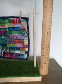 Miniature Downeast Maine Clothesline with Embroidered Patchwork Crazy Quilt and Red Lobsters 