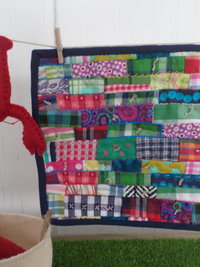 Miniature Downeast Maine Clothesline with Embroidered Patchwork Crazy Quilt and Red Lobsters 
