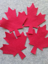 Cut Felt Shapes, 12 Red Maple Leaf Pieces