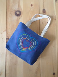 Rainbow Hearts Hand Embroidered Tote Bag, Made in Maine