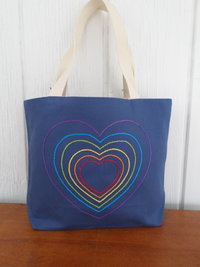 Rainbow Hearts Hand Embroidered Tote Bag, Made in Maine