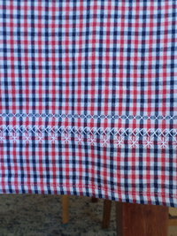 Hand Embroidered Gingham Tablecloth, Cross Stitch Chicken Scratch