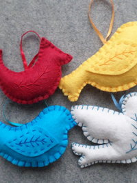 Set of 4 Bird Felt Ornaments DIY Kit 
