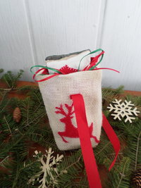 Reindeer Holiday Gift Bag Hand Embroidered