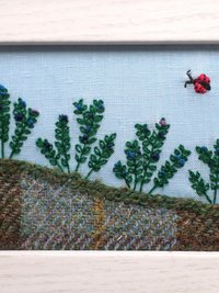 Wild Maine Blueberry Barren Hand-Embroidered Crewel Wall Art