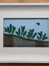 Wild Maine Blueberry Barren Hand-Embroidered Crewel Wall Art