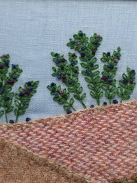 Wild Maine Blueberry Barren Hand-Embroidered Crewel Wall Art