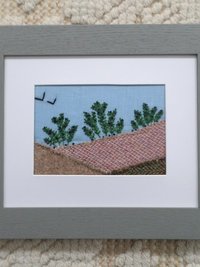 Wild Maine Blueberry Barren Hand-Embroidered Crewel Wall Art