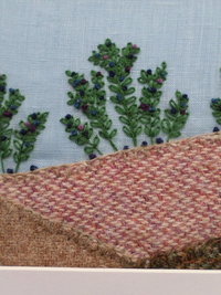 Wild Maine Blueberry Barren Hand-Embroidered Crewel Wall Art