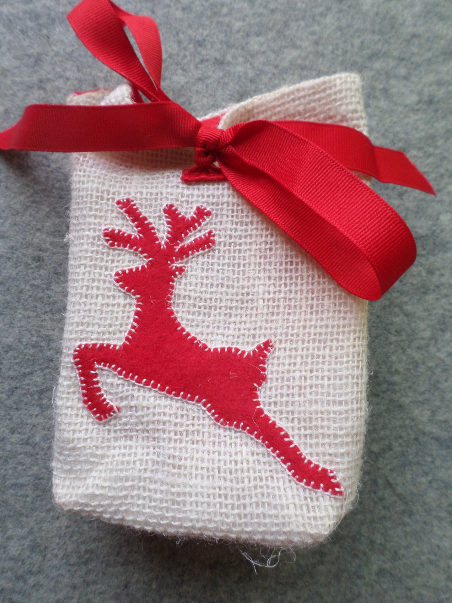 Reindeer Holiday Gift Bag Hand Embroidered