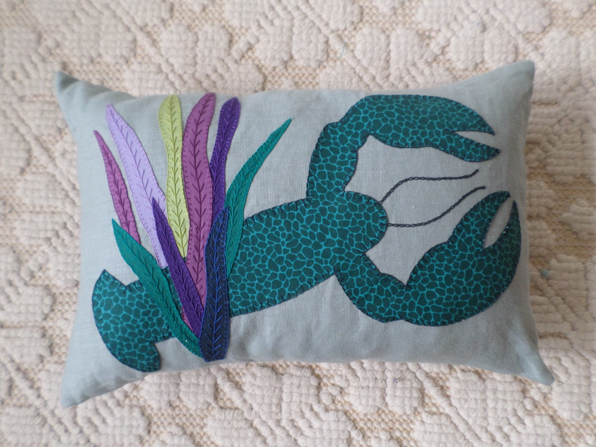 Green Lobster Linen Throw Pillow