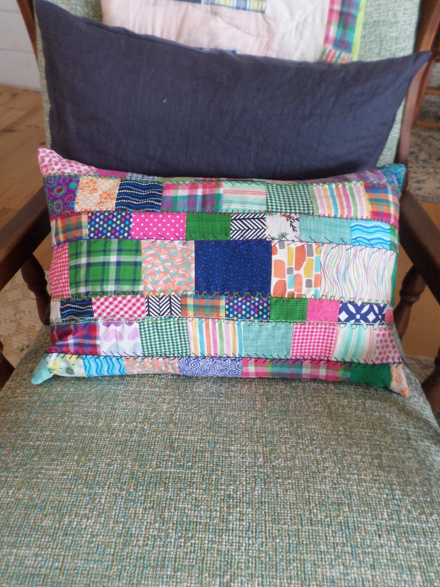 Crazy Quilt Patchwork Embroidered Throw Pillow