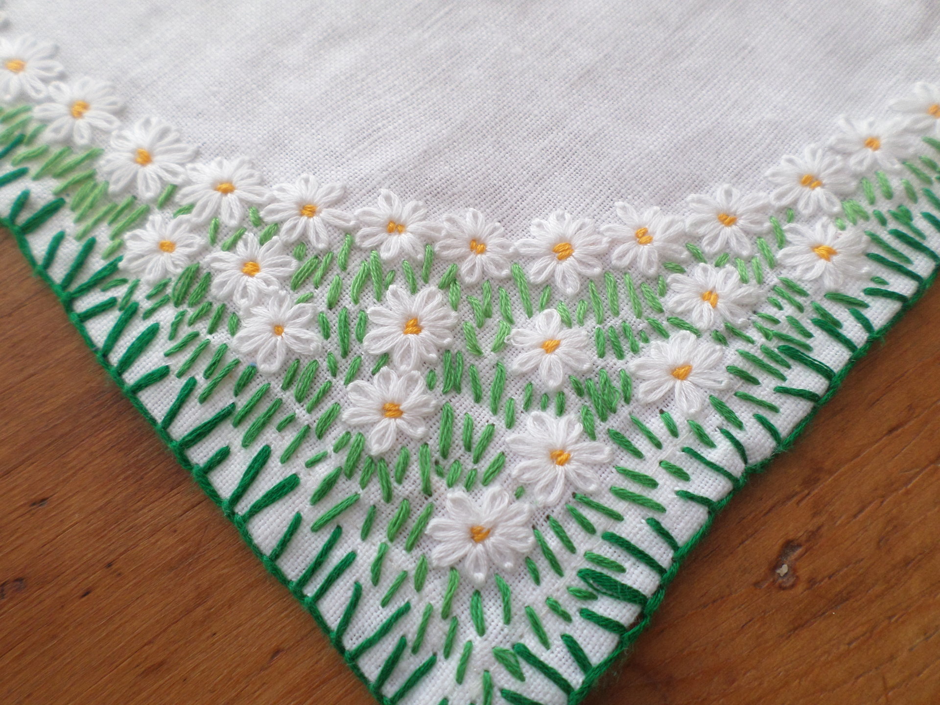 Hand Embroidered Linen Table Runner, Daisies