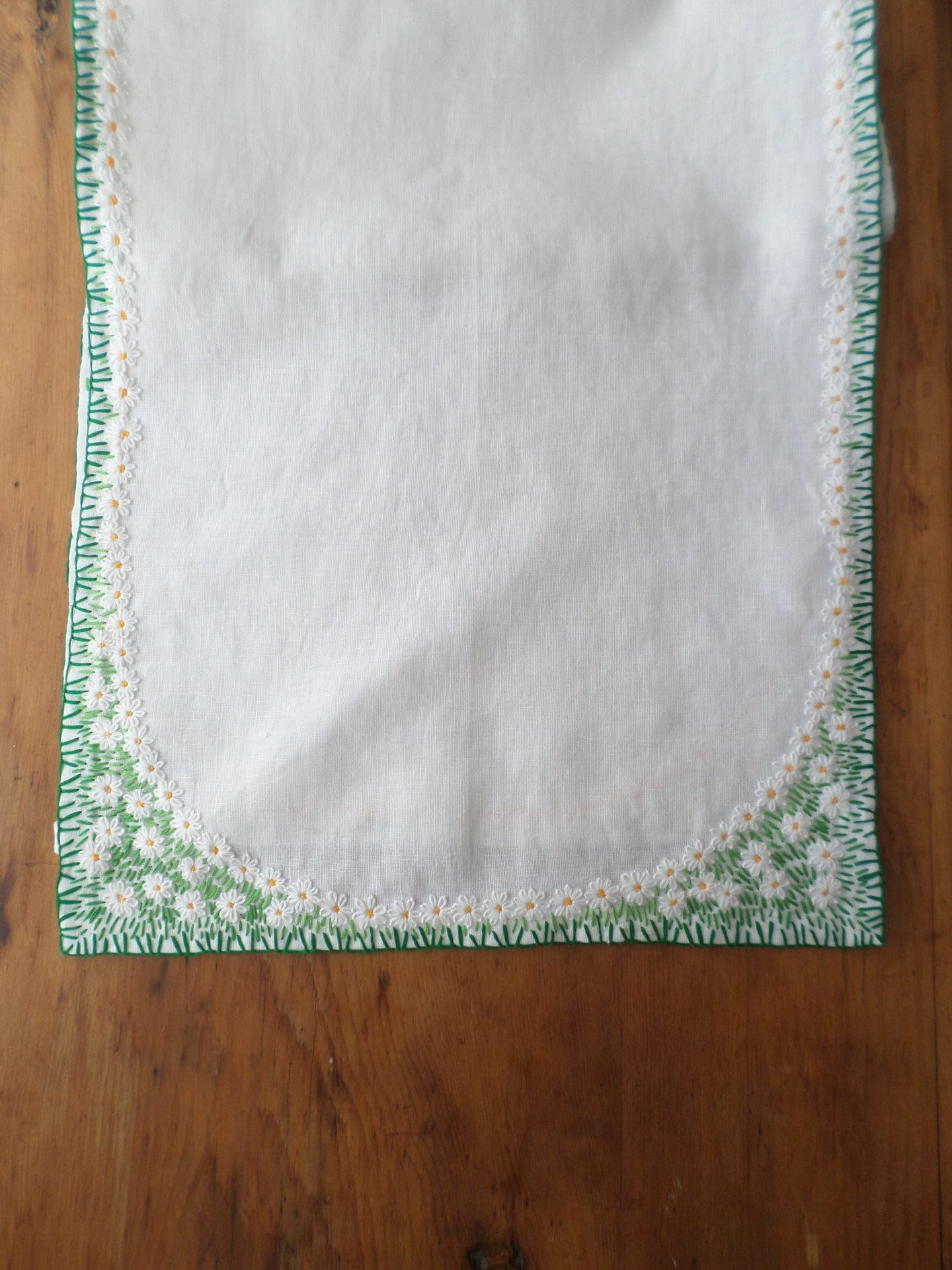 Hand Embroidered Linen Table Runner, Daisies