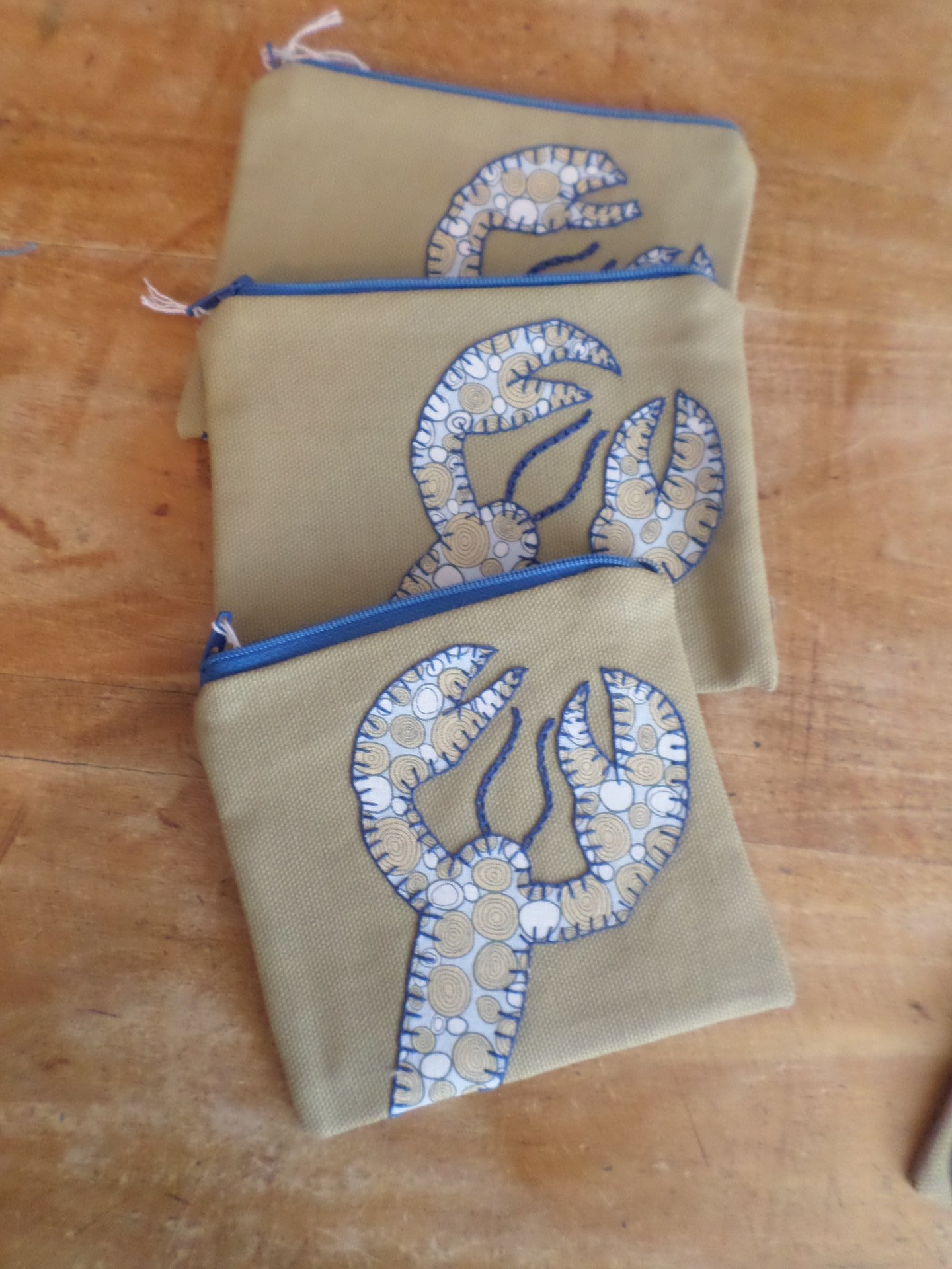 Maine Lobster Zip Bag, Hand Embroidered Coin Purse