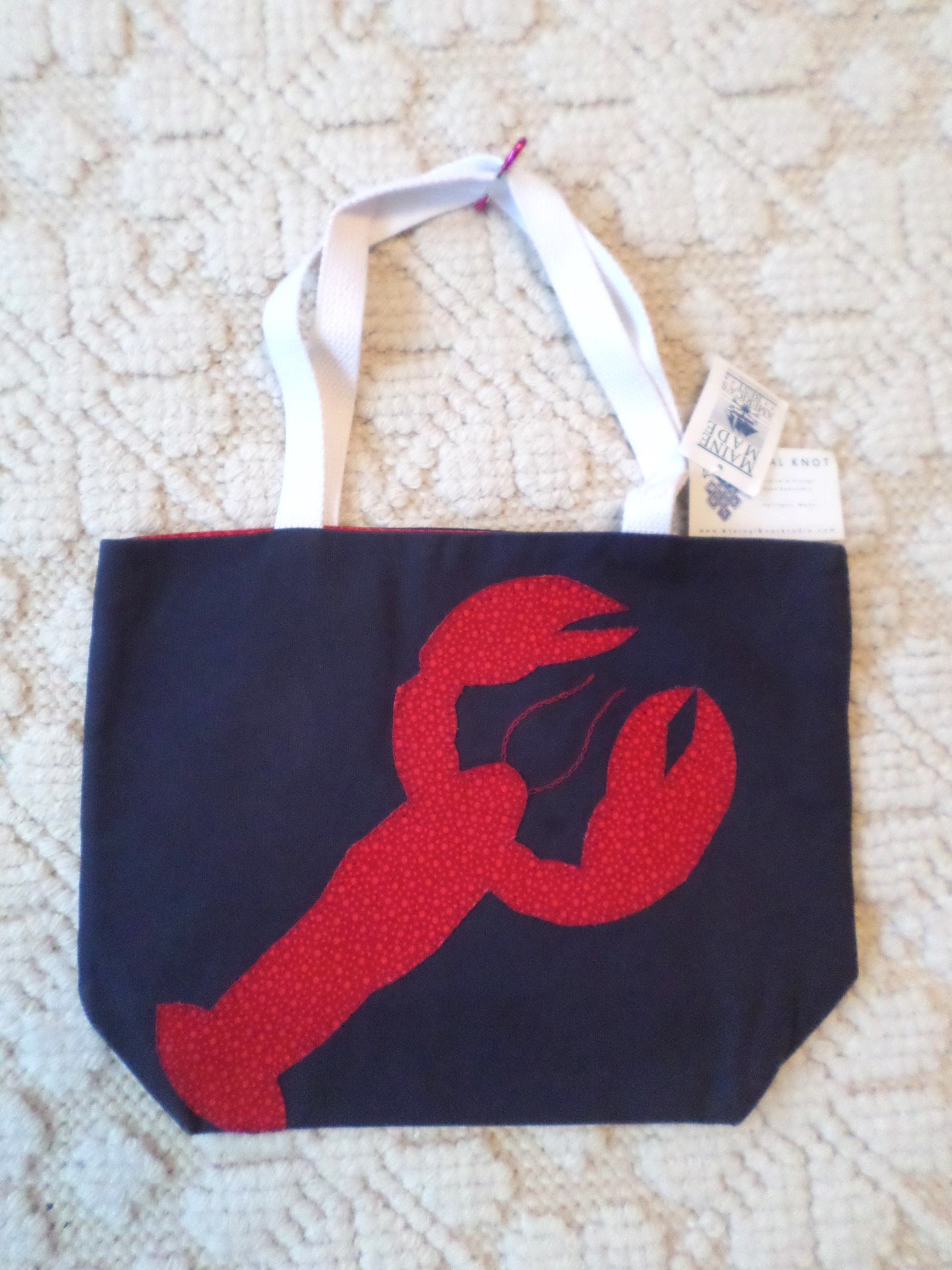 Maine Lobster Hand Embroidered Canvas Tote Bag - SMALL