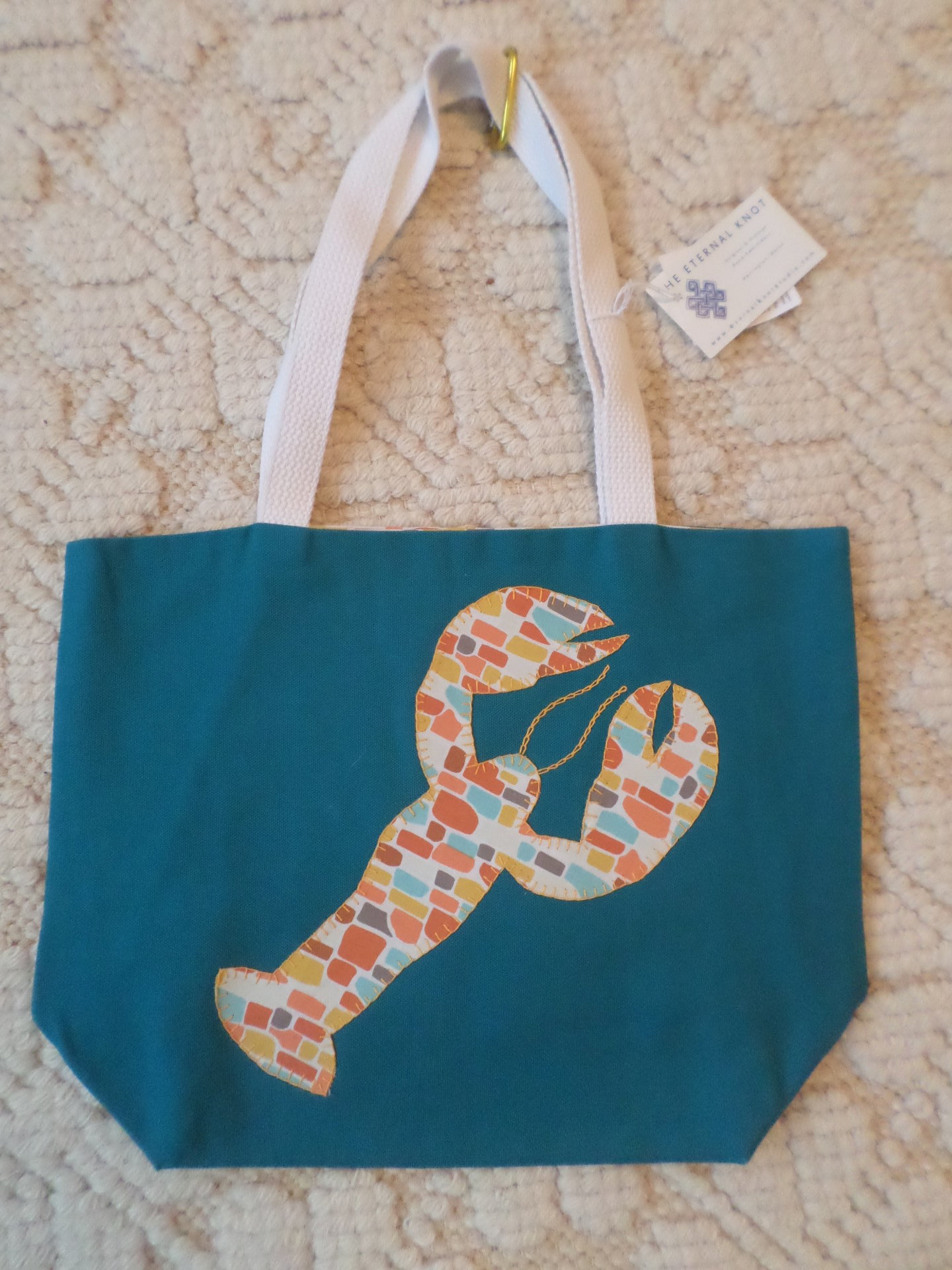 Maine Lobster Hand Embroidered Canvas Tote Bag - SMALL