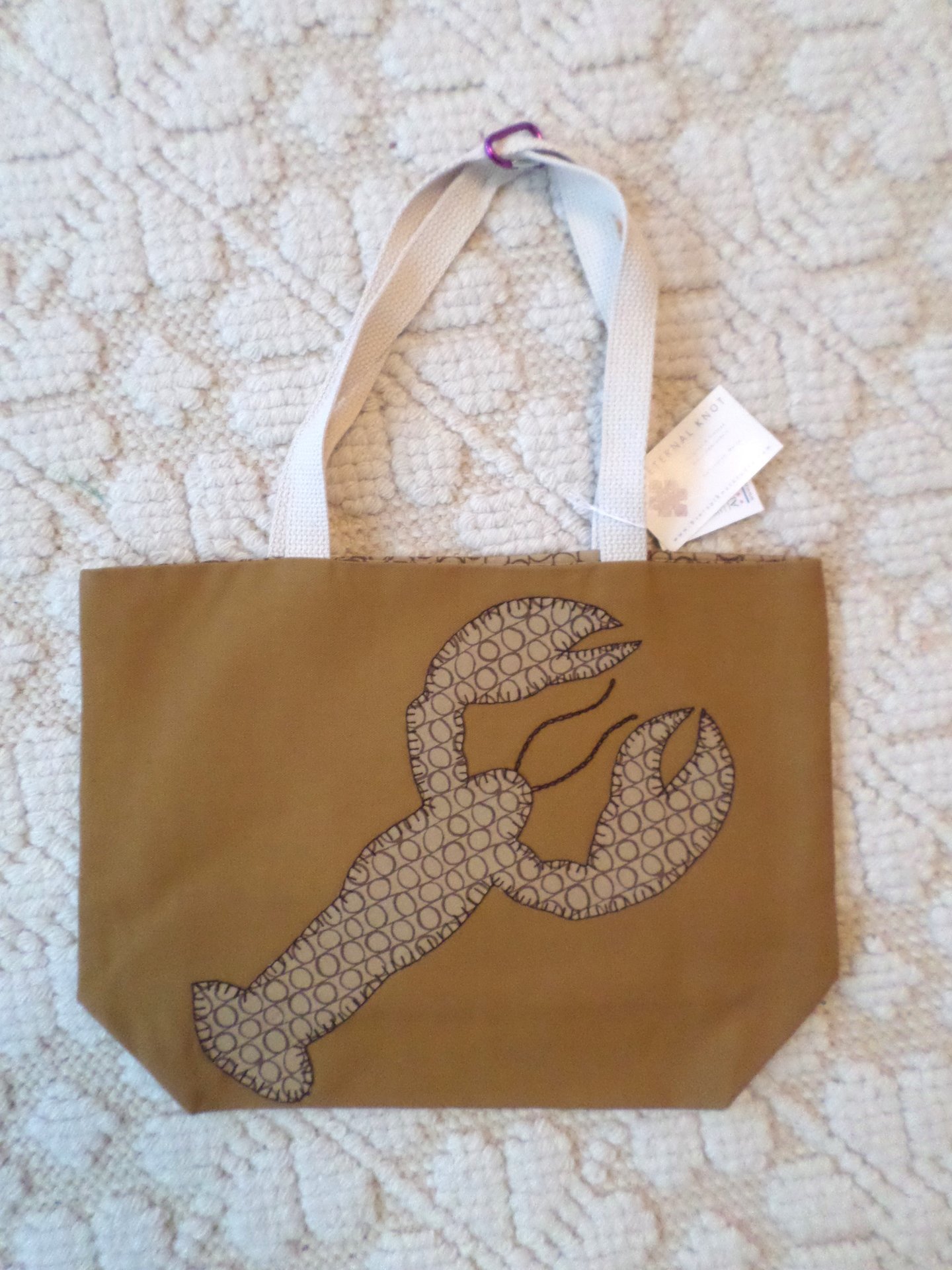 Maine Lobster Hand Embroidered Canvas Tote Bag - SMALL