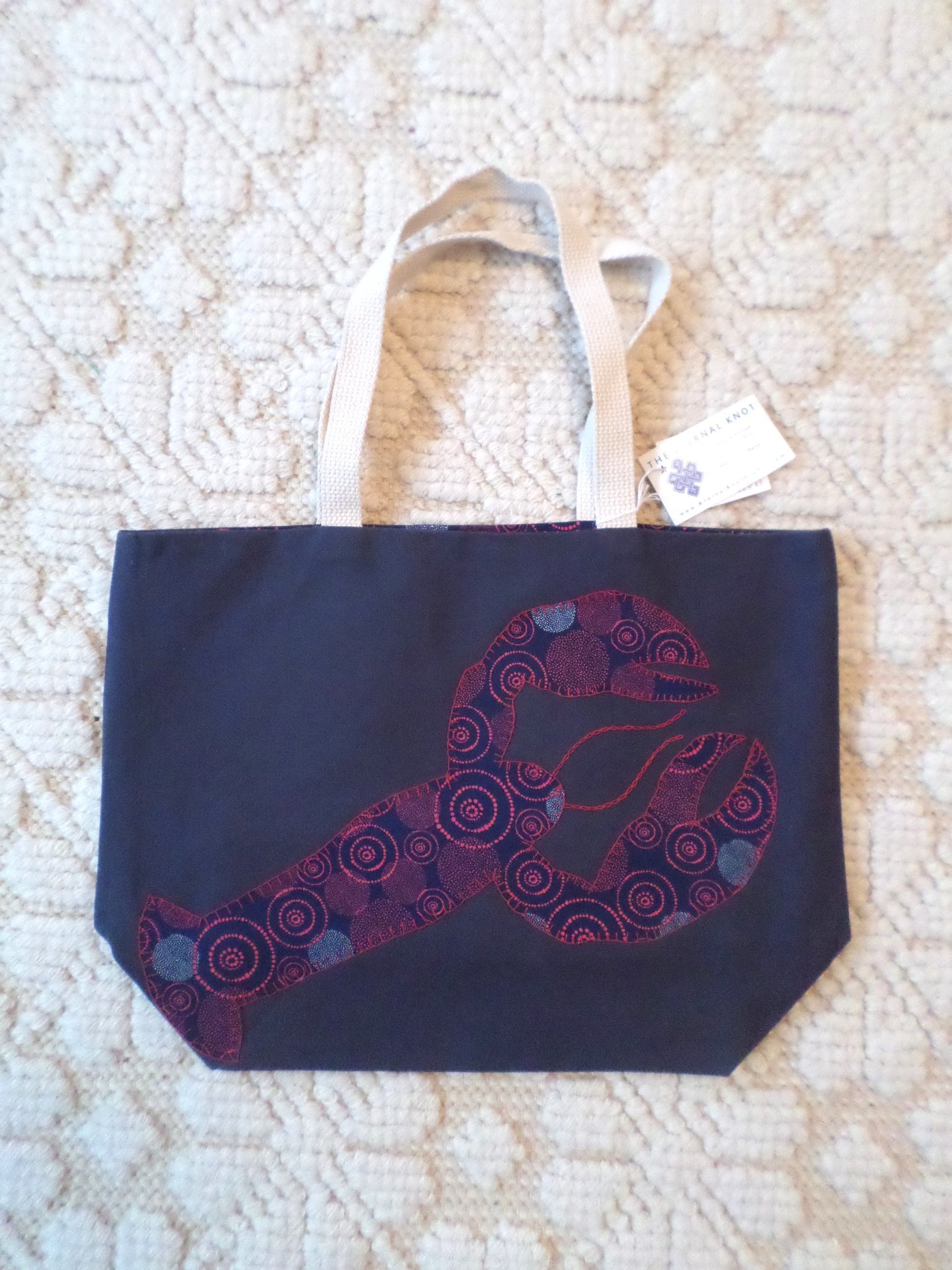 Maine Lobster Hand Embroidered Canvas Tote Bag - MEDIUM