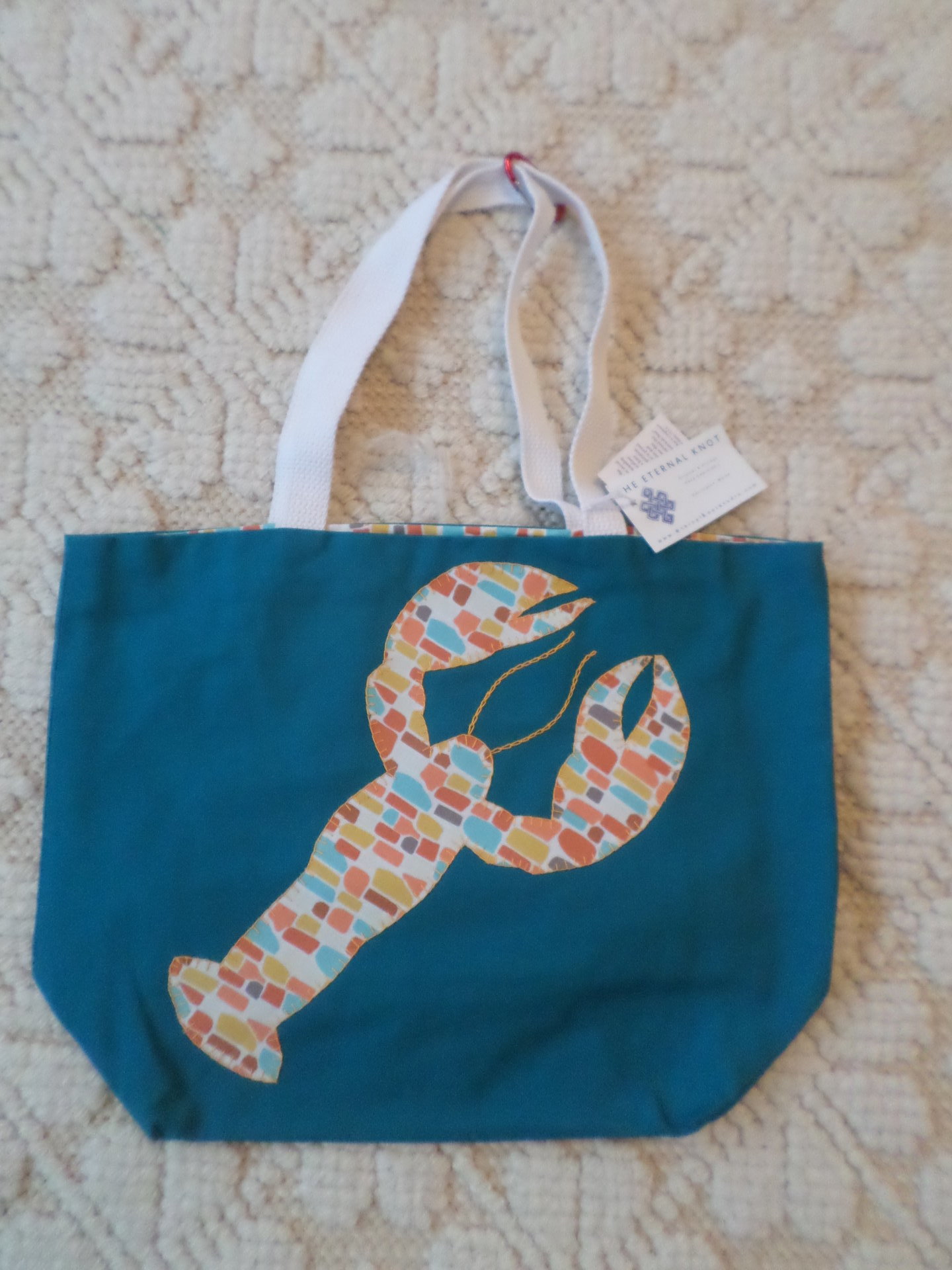 SALE Maine Lobster Hand Embroidered Canvas Tote Bag - MEDIUM