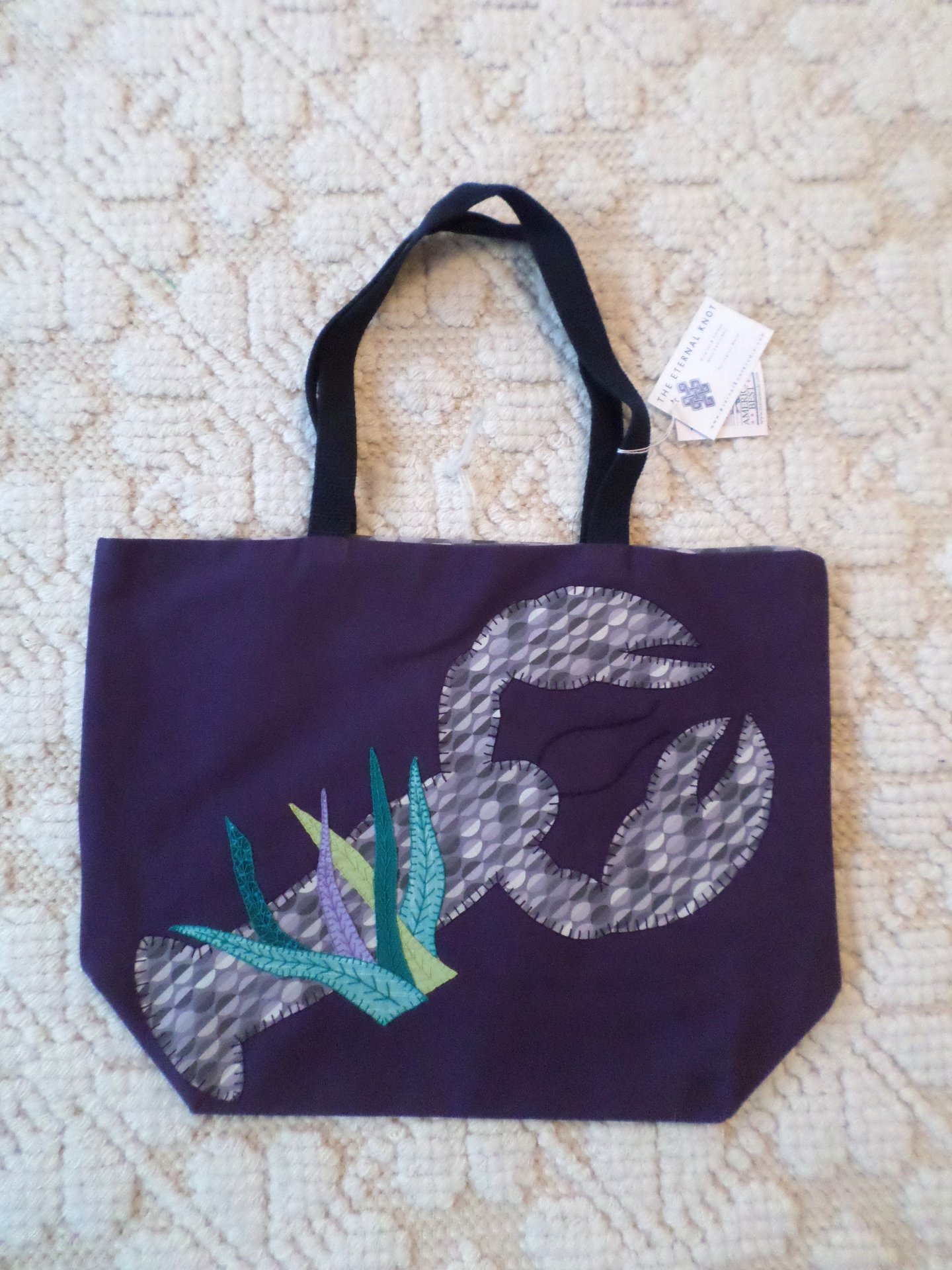 Maine Lobster & Seaweed Hand Embroidered Canvas Tote Bag - MEDIUM