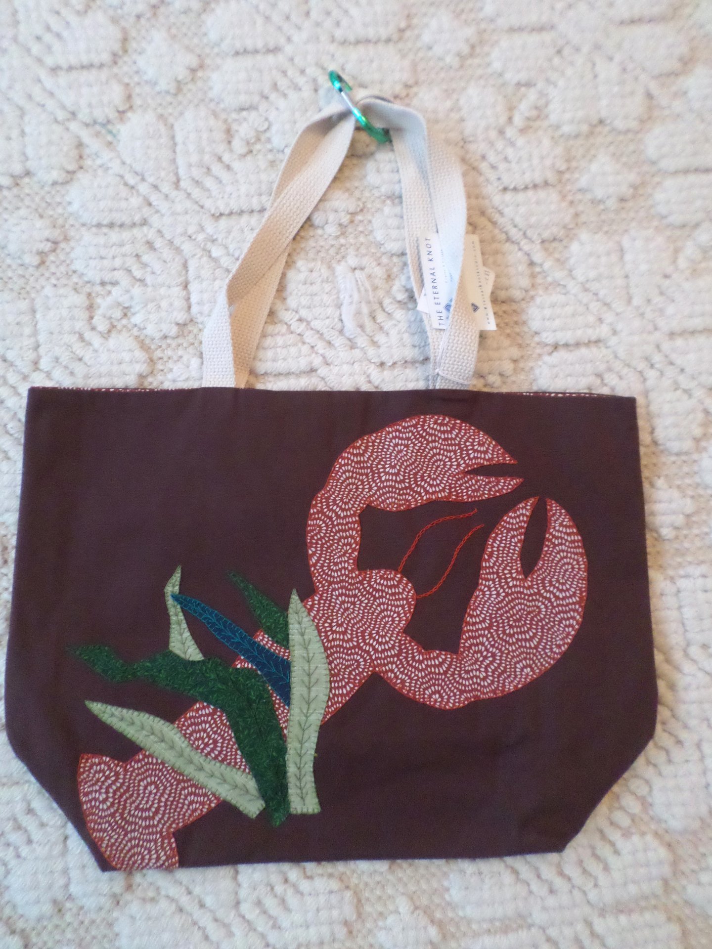 Maine Lobster & Seaweed Hand Embroidered Canvas Tote Bag - MEDIUM