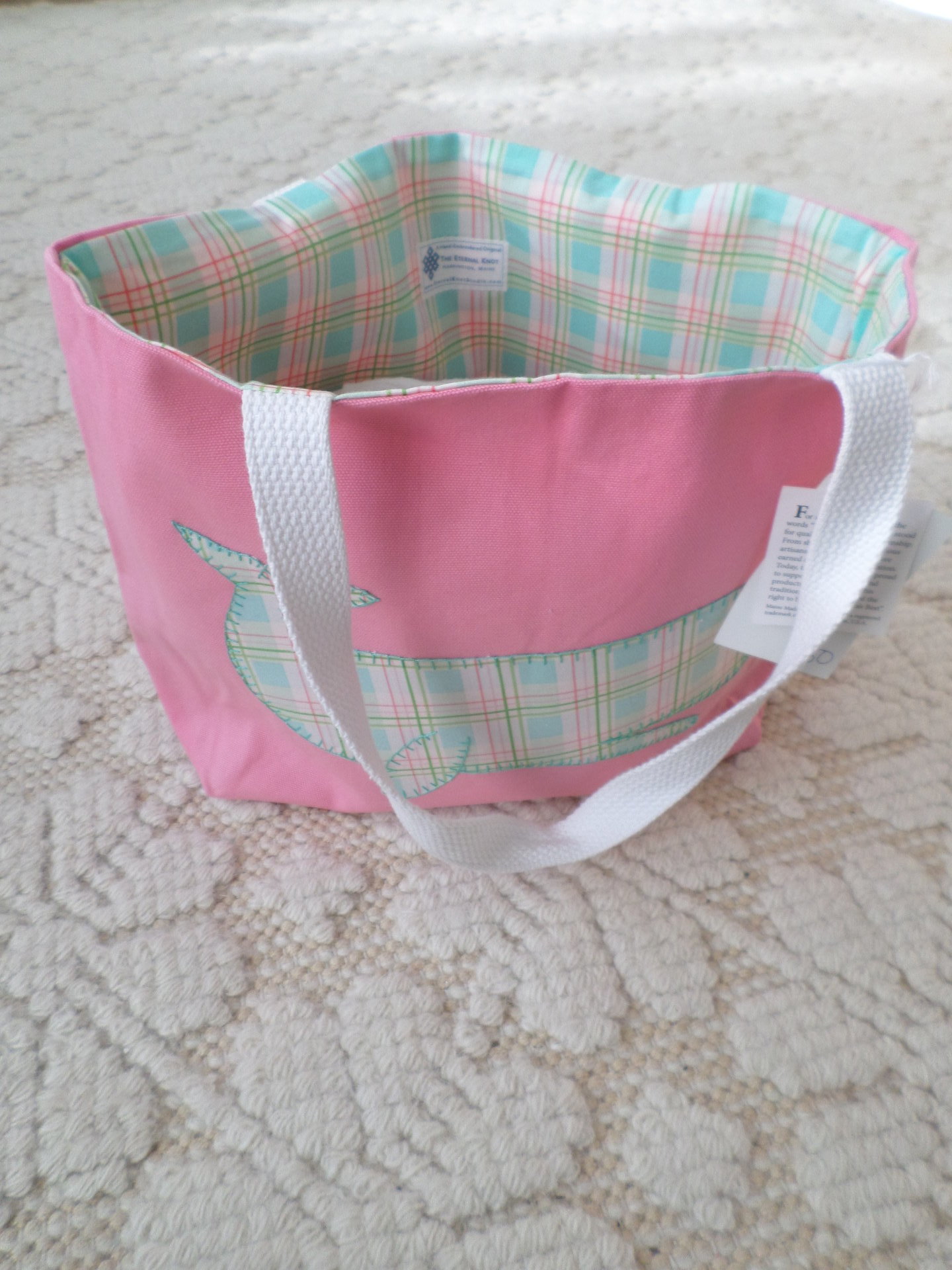 Pink Whale Hand Embroidered Tote Bag, SMALL NQP